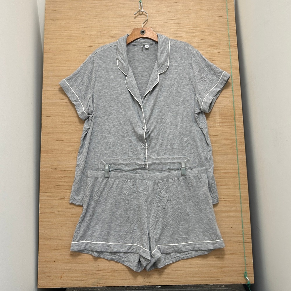 Nordstrom Moonlight Eco Short Pajamas Heather Grey Contrast Piping Set Large